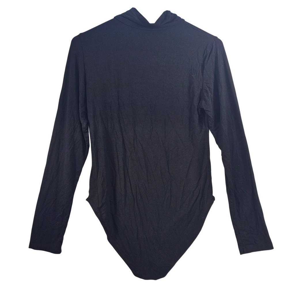Mangopop Black Mock Neck Long Sleeve Bodysuit Womens Large Snap Closure Slim Fit - Picture 2 of 7